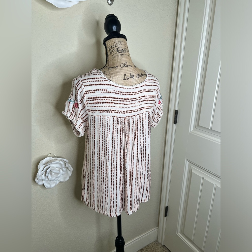 NTM: Savanna Jane Dot Striped Floral Embroidered Peasant Blouse Sz Large - Picture 14 of 15